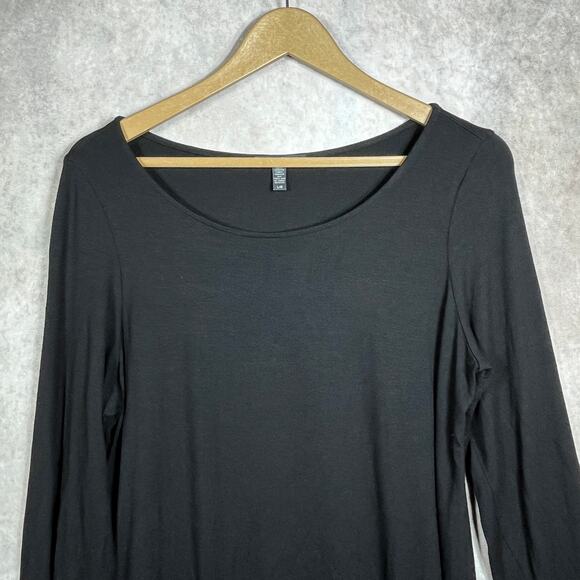 Eileen‎ Fisher Tunic Top Womens Size Large Black Long Sleeves Asymmetric Hem - Picture 2 of 9
